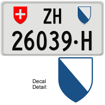 SWITZERLAND(ZURICH) LICENSE PLATE -- EMBOSSED WITH YOUR CUSTOM NUMBER