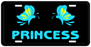 BUTTERFLY BLACK LICENSE PLATE - LIGHT BLUE NAME Personalized just for you or for a great gift!