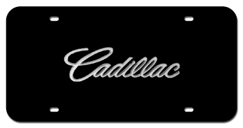 CADILLAC CURSIVE CHROME NAME 3D BLACK LICENSE PLATE