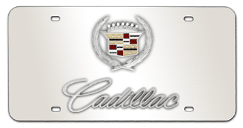 CADILLAC CHROME EMBLEM & CURSIVE NAME 3D MIRROR LICENSE PLATE