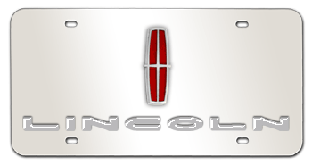 LINCOLN CHROME RED EMBLEM & NAME 3D MIRROR LICENSE PLATE