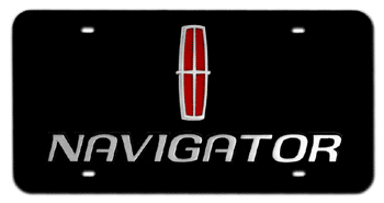 LINCOLN CHROME RED EMBLEM & NAVIGATOR NAME 3D BLACK LICENSE PLATE