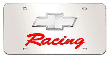 CHEVROLET BOWTIE CHROME EMBLEM & RED RACING NAME 3D MIRROR LICENSE PLATE