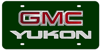 GMC CHROME EMBLEM & YUKON NAME 3D GREEN LICENSE PLATE