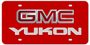 GMC CHROME EMBLEM & YUKON NAME 3D RED LICENSE PLATE