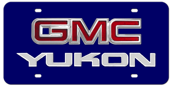 GMC CHROME EMBLEM & YUKON NAME 3D BLUE LICENSE PLATE