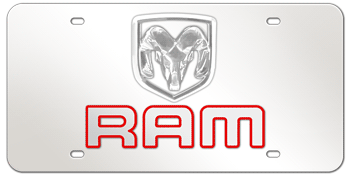 DODGE RAM CHROME EMBLEM AND LASER CUT RAM NAME 3D MIRROR LICENSE PLATE