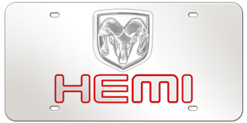 DODGE RAM CHROME EMBLEM AND LASER CUT HEMI NAME 3D MIRROR LICENSE PLATE