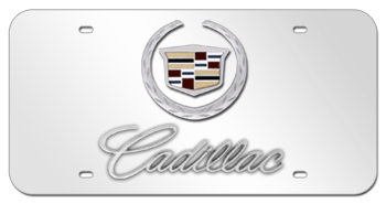 NEW CADILLAC CHROME EMBLEM & CURSIVE NAME  3D MIRROR LICENSE PLATE