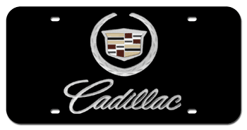 NEW CADILLAC CHROME EMBLEM & CURSIVE NAME 3D BLACK LICENSE PLATE