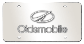 NEW OLDSMOBILE CHROME EMBLEM & NAME 3D MIRROR LICENSE PLATE