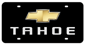 CHEVROLET BOWTIE CHROME EMBLEM & TAHOE NAME 3D BLACK LICENSE PLATE