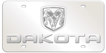 DODGE RAM CHROME EMBLEM AND LASER CUT DAKOTA NAME 3D MIRROR LICENSE PLATE