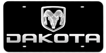 DODGE RAM CHROME EMBLEM AND LASER CUT DAKOTA NAME 3D BLACK LICENSE PLATE