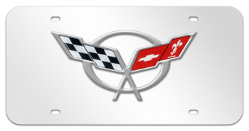 CORVETTE FLAG CHROME EMBLEM 3D MIRROR LICENSE PLATE