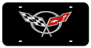 CORVETTE FLAG CHROME EMBLEM 3D BLACK LICENSE PLATE