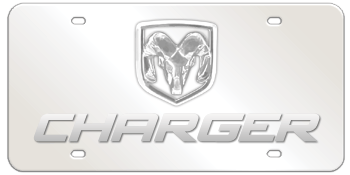 DODGE RAM CHROME EMBLEM AND LASER CUT CHARGER NAME 3D MIRROR LICENSE PLATE