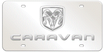 DODGE RAM CHROME EMBLEM AND LASER CUT CARAVAN NAME 3D MIRROR LICENSE PLATE