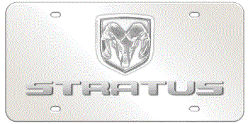 DODGE RAM CHROME EMBLEM AND LASER CUT STRATUS NAME 3D MIRROR LICENSE PLATE