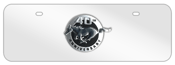 MUSTANG 40TH ANNIVERSARY CHROME EMBLEM 3D MIRROR MID-SIZE LICENSE PLATE