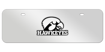 IOWA HAWKEYES CHROME EMBLEM 3D MIRROR MID-SIZE LICENSE PLATE