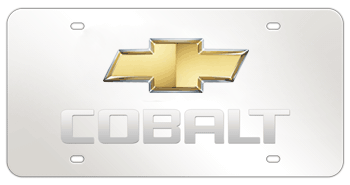 CHEVROLET BOWTIE CHROME EMBLEM (GOLD CENTER) AND LASER CUT COBALT NAME 3D MIRROR LICENSE PLATE