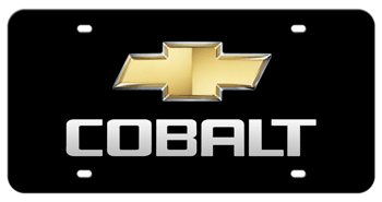 CHEVROLET BOWTIE CHROME EMBLEM (GOLD CENTER) AND LASER CUT COBALT NAME 3D BLACK LICENSE PLATE