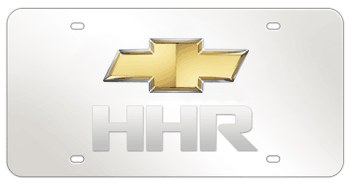 CHEVROLET BOWTIE CHROME EMBLEM (GOLD CENTER) AND LASER CUT HHR NAME 3D MIRROR LICENSE PLATE