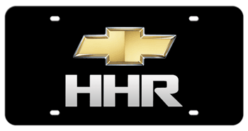 CHEVROLET BOWTIE CHROME EMBLEM (GOLD CENTER) AND LASER CUT HHR NAME 3D BLACK LICENSE PLATE