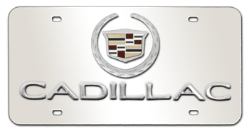 NEW CADILLAC CHROME EMBLEM & BLOCK NAME  3D MIRROR LICENSE PLATE