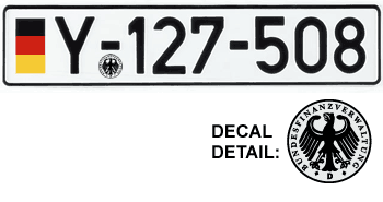 GERMAN MILITARY LICENSE PLATE ISSUED TO ALL GERMAN MILITARY VEHICLES BY THE BUNDESWEHR (Federal War Ministry) -EMBOSSED WITH YOUR CUSTOM NUMBER
