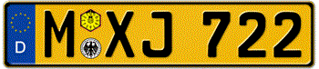 GERMAN LICENSE PLATE EUROPEAN RTEFLECTIVE YELLOW -EMBOSSED WITH YOUR CUSTOM NUMBER