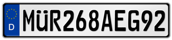 GERMAN LICENSE PLATE EUROPEAN 11 CHARACTERS