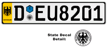 DEUTSCHLAND (GERMANY) LICENSE PLATE WITH FREE STATE AND DATE DECALS -- EMBOSSED WITH YOUR CUSTOM NUMBER