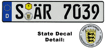 GERMAN LICENSE PLATE STUTTGART (HOME OF MERCEDES BENZ & PORSCHE) ISSUED FROM JANUARY 1994 WITH FREE STATE AND DATE DECALS -- 