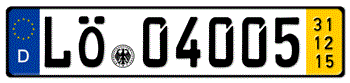 GERMAN TEMPORARY LICENSE PLATE 2015 ISSUED FROM JANUARY 1, 1994 TO PRESENT - EMBOSSED WITH YOUR CUSTOM NUMBER