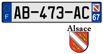 FRANCE REGION (ALSACE) 2009 ISSUE EURO (EEC) LICENSE PLATE PERFECT FOR YOUR BUGATTI, CITROËN, RENAULT, PEUGEOT, OR SIMCA -- EMBOSSED WITH YOUR CUSTOM NUMBER