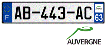 FRANCE REGION (AUVERGNE) 2009 ISSUE EURO (EEC) LICENSE PLATE PERFECT FOR YOUR BUGATTI, CITROÃ‹N, RENAULT, PEUGEOT, OR SIMCA -- 