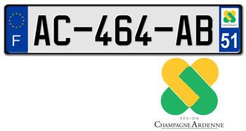 FRANCE REGION (CHAMPAGNE-ARDENNE) 2009 ISSUE EURO (EEC) LICENSE PLATE PERFECT FOR YOUR BUGATTI, CITROËN, RENAULT, PEUGEOT, OR SIMCA -- EMBOSSED WITH YOUR CUSTOM NUMBER