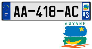 FRANCE REGION (GUYANE/FRENCH GUIANA) 2009 ISSUE EURO (EEC) LICENSE PLATE PERFECT FOR YOUR BUGATTI, CITROÃ‹N, RENAULT, PEUGEOT, OR SIMCA -- 