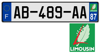 FRANCE REGION (LIMOUSIN) 2009 ISSUE EURO (EEC) LICENSE PLATE PERFECT FOR YOUR BUGATTI, CITRO�N, RENAULT, PEUGEOT, OR SIMCA -- EMBOSSED WITH YOUR CUSTOM NUMBER