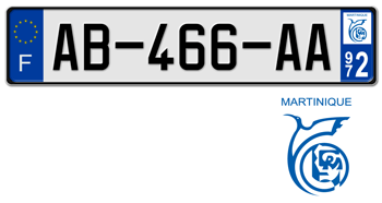 FRANCE REGION (MARTINIQUE) 2009 ISSUE EURO (EEC) LICENSE PLATE PERFECT FOR YOUR BUGATTI, CITRO�N, RENAULT, PEUGEOT, OR SIMCA -- EMBOSSED WITH YOUR CUSTOM NUMBER