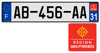 FRANCE REGION (MIDI-PYRENEES) 2009 ISSUE EURO (EEC) LICENSE PLATE PERFECT FOR YOUR BUGATTI, CITRO�N, RENAULT, PEUGEOT, OR SIMCA -- EMBOSSED WITH YOUR CUSTOM NUMBER