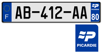 FRANCE REGION (PICARDIE) 2009 ISSUE EURO (EEC) LICENSE PLATE PERFECT FOR YOUR BUGATTI, CITROËN, RENAULT, PEUGEOT, OR SIMCA -- EMBOSSED WITH YOUR CUSTOM NUMBER