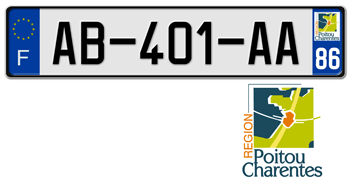 FRANCE REGION (POITOU-CHARENTES) 2009 ISSUE EURO (EEC) LICENSE PLATE PERFECT FOR YOUR BUGATTI, CITROÃ‹N, RENAULT, PEUGEOT, OR SIMCA -- 