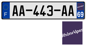 FRANCE REGION (RHONE-ALPES) 2009 ISSUE EURO (EEC) LICENSE PLATE PERFECT FOR YOUR BUGATTI, CITROËN, RENAULT, PEUGEOT, OR SIMCA -- EMBOSSED WITH YOUR CUSTOM NUMBER