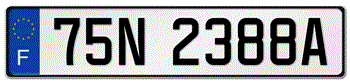 FRANCE EURO (EEC) FRONT LICENSE PLATE -- EMBOSSED WITH YOUR CUSTOM NUMBER