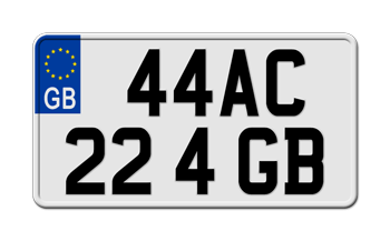 GREAT BRITAIN EURO (EEC)  REFLEX WHITE MOTORCYCLE LICENSE  PLATE ISSUED FROM JANUARY 1, 2007 TO PRESENT - EMBOSSED WITH YOUR CUSTOM NUMBER