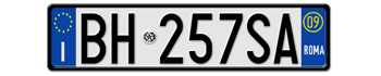ITALY FRONT LICENSE  PLATE - PROVINCE OF ROME (ROMA) EURO (EEC) - WITH REGISTRATION DATE 09 - PERFECT FOR YOUR FIAT, LAMBORGHINI, BUGATTI, OR ALFA ROMEO -- EMBOSSED WITH YOUR CUSTOM NUMBER