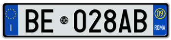 ITALY - PROVINCE OF ROME (ROMA) EURO (EEC) REAR LICENSE  PLATE  WITH REGISTRATION DATE 09. PERFECT FOR YOUR FIAT, LAMBORGHINI, BUGATTI, OR ALFA ROMEO -- 